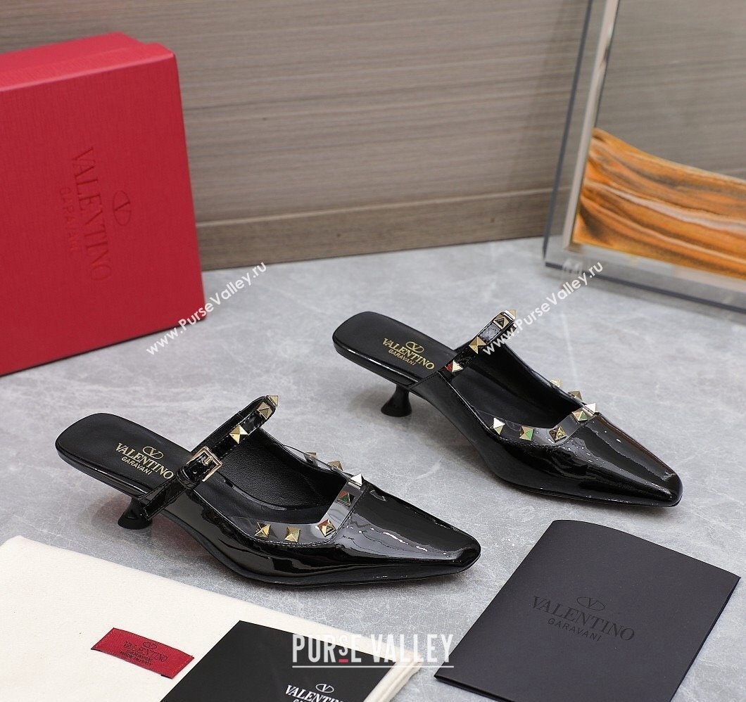 Valentino Heel 5cm Rockstud Couture Mules in patent leather Black (hongyang-23101242)