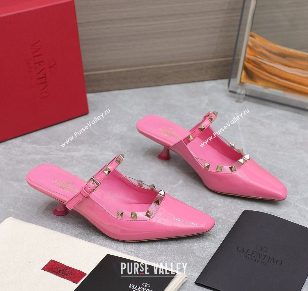 Valentino Heel 5cm Rockstud Couture Mules in patent leather Pink (hongyang-23101244)