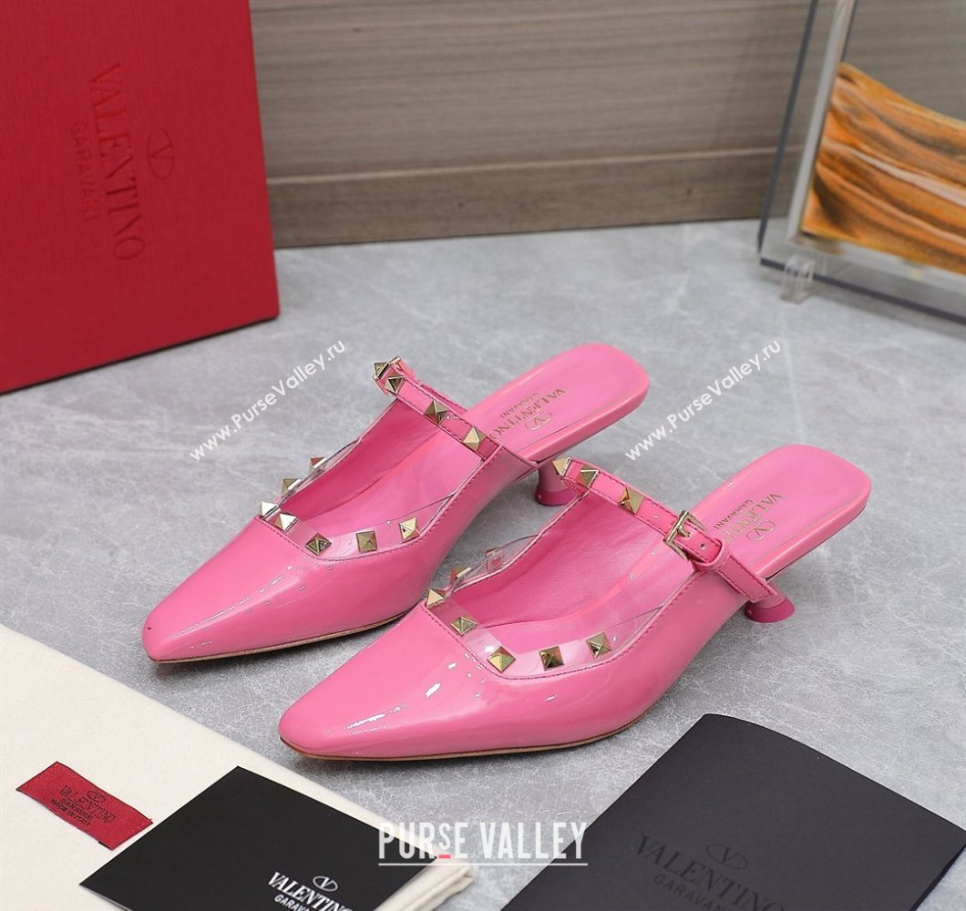 Valentino Heel 5cm Rockstud Couture Mules in patent leather Pink (hongyang-23101244)