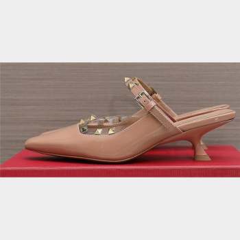 Valentino Heel 5cm Rockstud Couture Mules in patent leather Nude (hongyang-23101245)