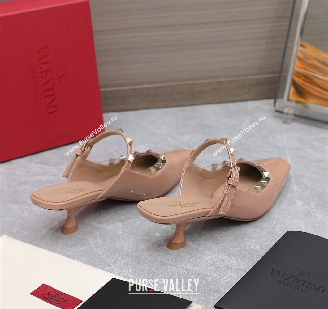 Valentino Heel 5cm Rockstud Couture Mules in patent leather Nude (hongyang-23101245)