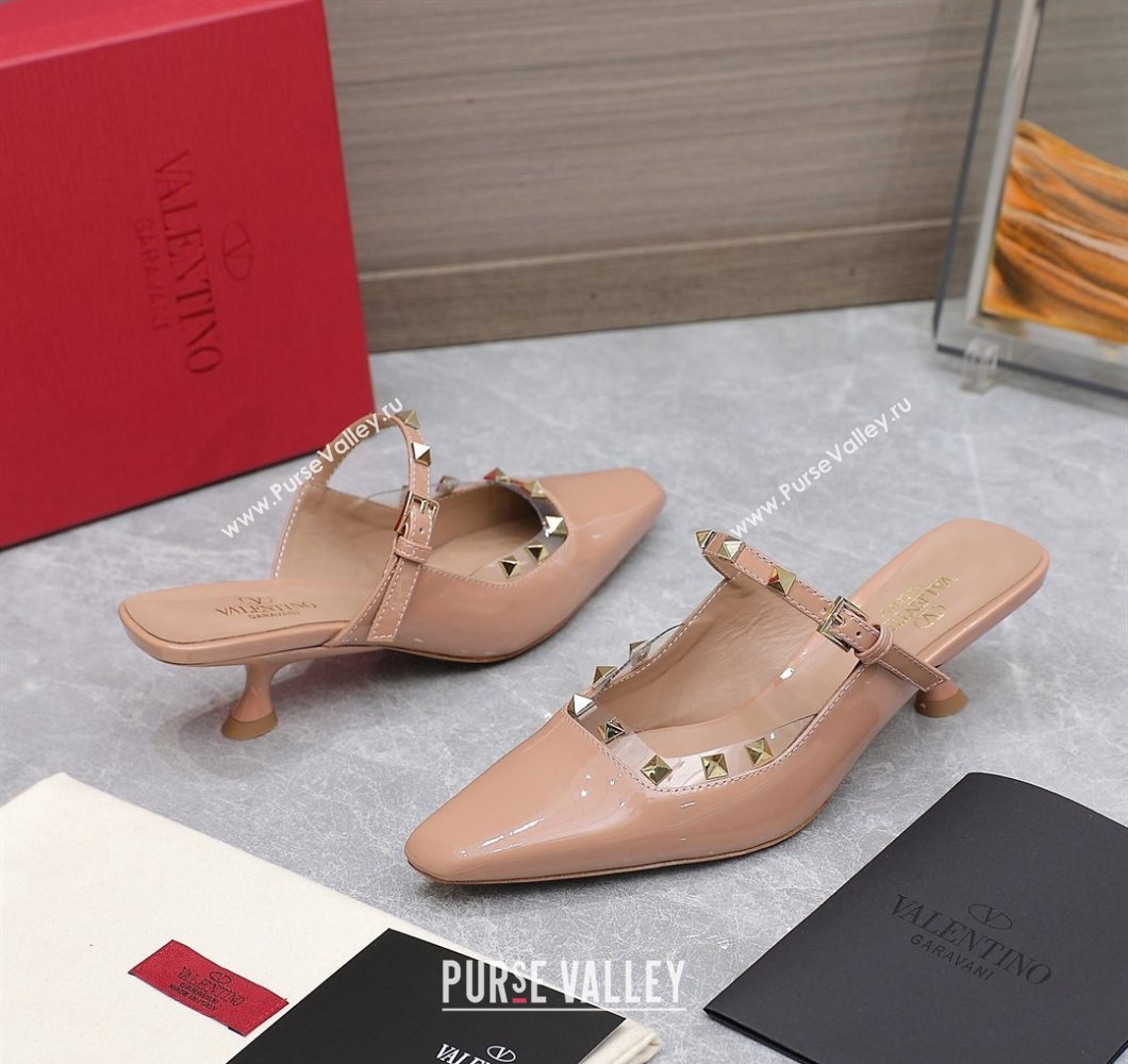 Valentino Heel 5cm Rockstud Couture Mules in patent leather Nude (hongyang-23101245)