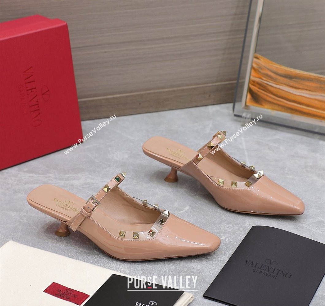 Valentino Heel 5cm Rockstud Couture Mules in patent leather Nude (hongyang-23101245)