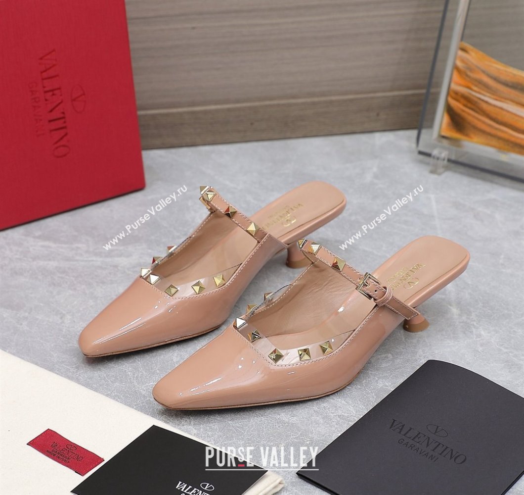 Valentino Heel 5cm Rockstud Couture Mules in patent leather Nude (hongyang-23101245)