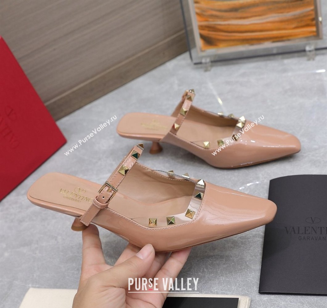 Valentino Heel 5cm Rockstud Couture Mules in patent leather Nude (hongyang-23101245)