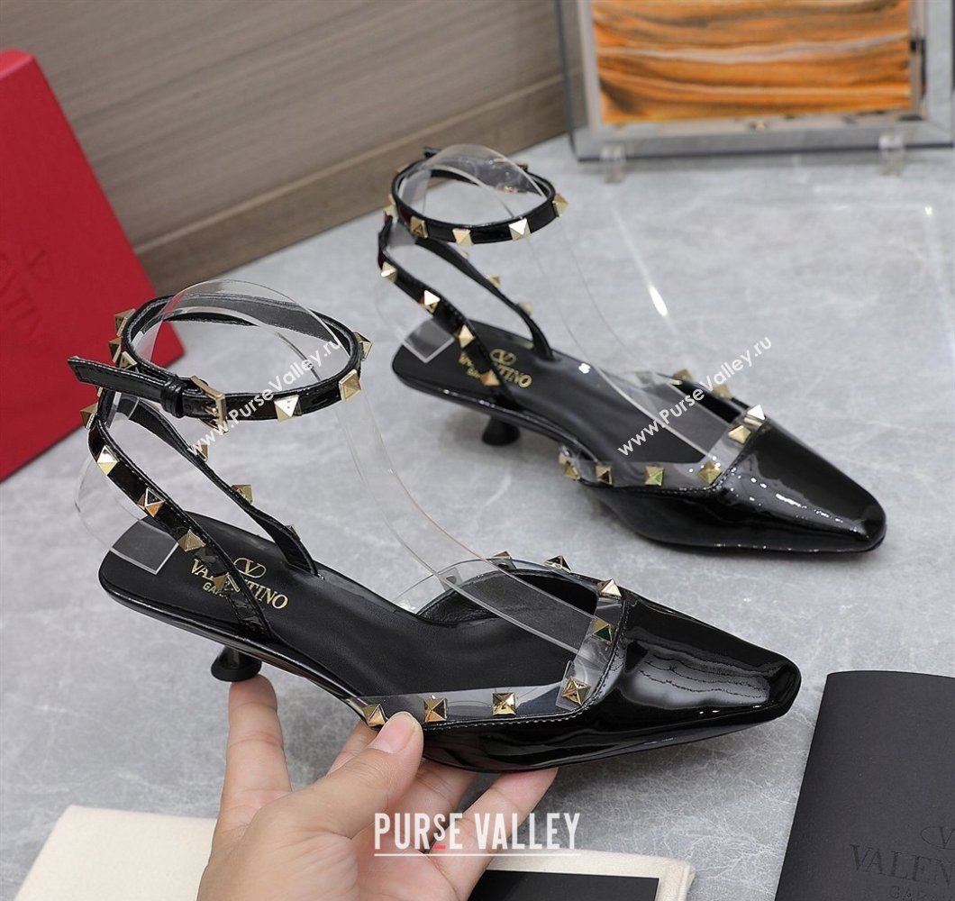 Valentino Heel 5cm Rockstud Couture Pumps in patent leather Black (hongyang-23101236)