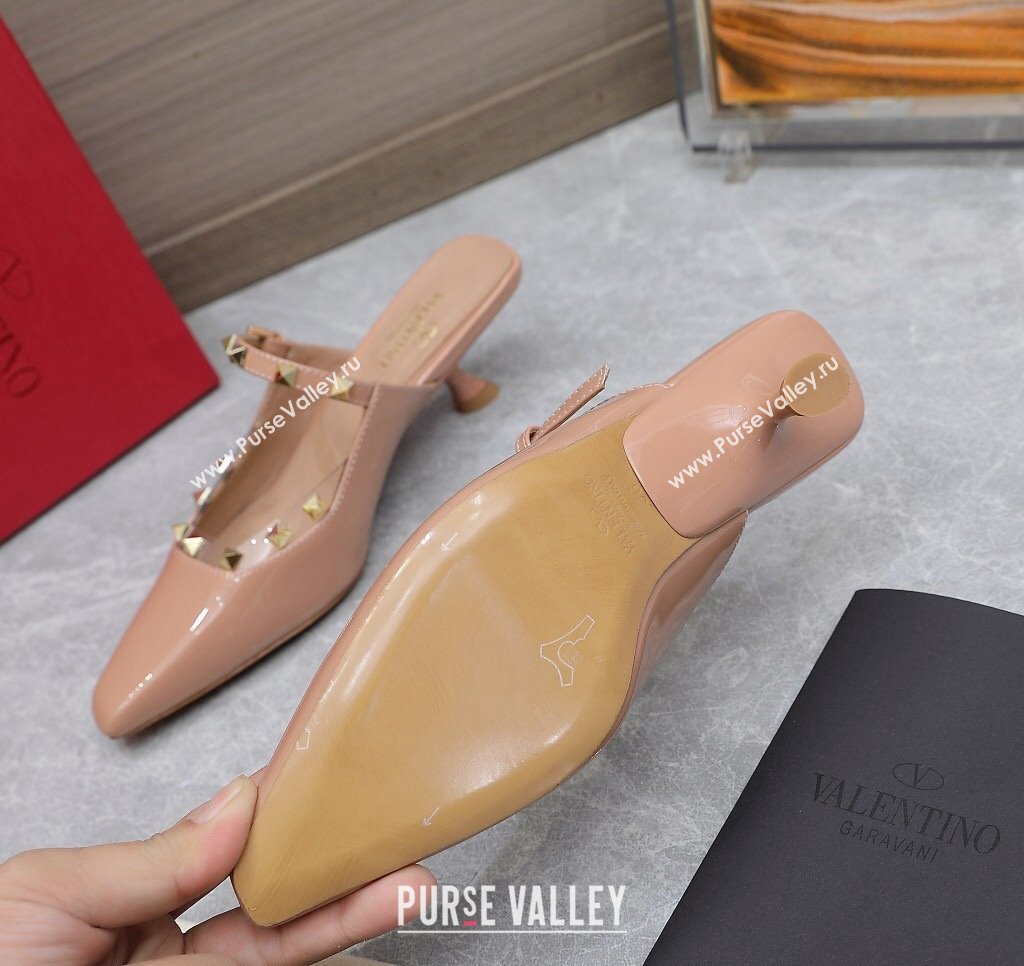 Valentino Heel 5cm Rockstud Couture Mules in patent leather Nude (hongyang-23101245)