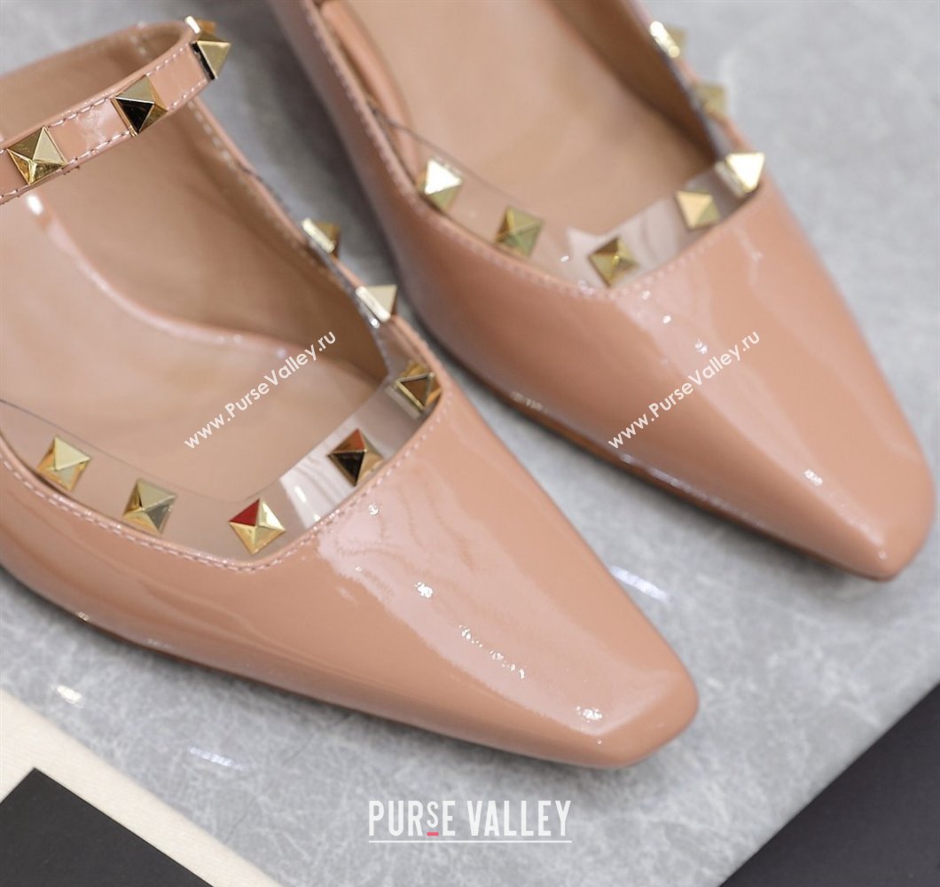 Valentino Heel 5cm Rockstud Couture Mules in patent leather Nude (hongyang-23101245)