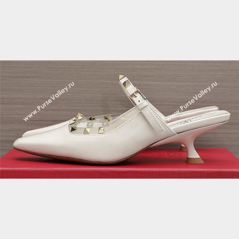 Valentino Heel 5cm Rockstud Couture Mules in patent leather White (hongyang-23101243)