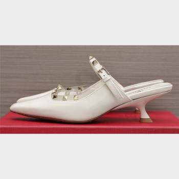 Valentino Heel 5cm Rockstud Couture Mules in patent leather White (hongyang-23101243)