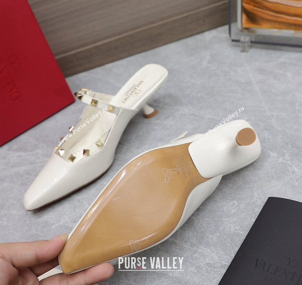 Valentino Heel 5cm Rockstud Couture Mules in patent leather White (hongyang-23101243)