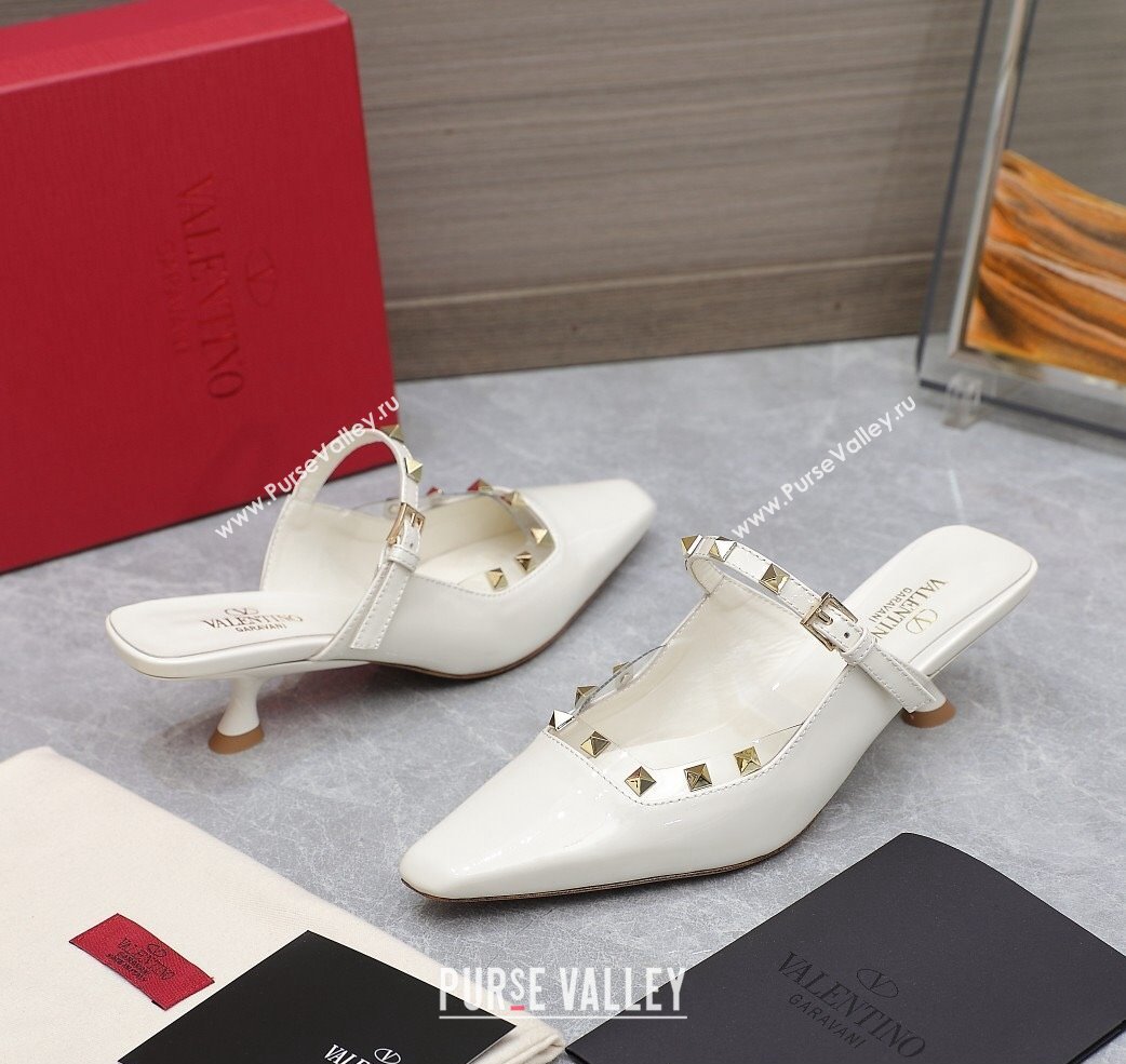 Valentino Heel 5cm Rockstud Couture Mules in patent leather White (hongyang-23101243)