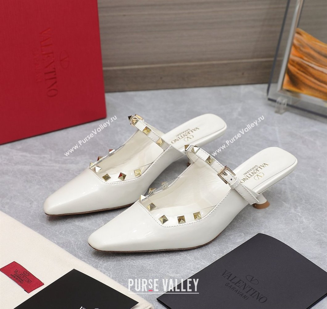 Valentino Heel 5cm Rockstud Couture Mules in patent leather White (hongyang-23101243)