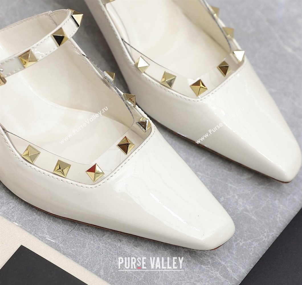 Valentino Heel 5cm Rockstud Couture Mules in patent leather White (hongyang-23101243)