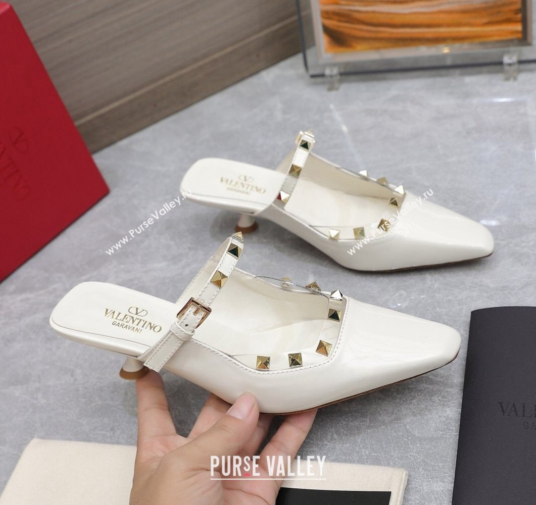 Valentino Heel 5cm Rockstud Couture Mules in patent leather White (hongyang-23101243)