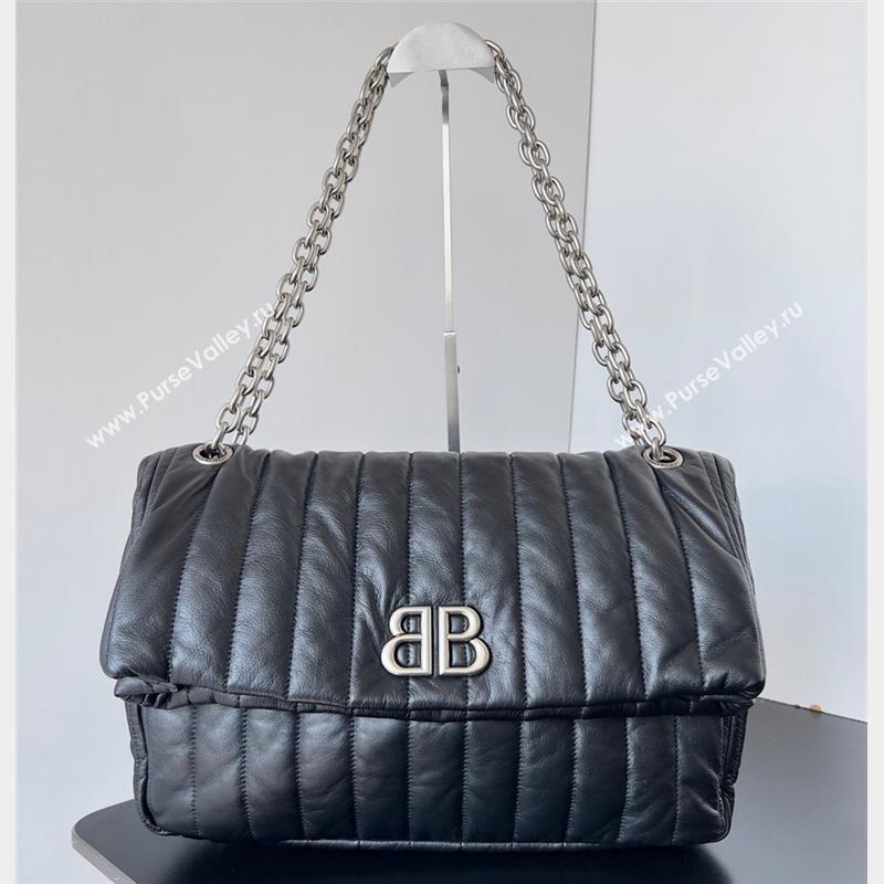 Balenciaga Monaco Medium Chain Bag in quilted thin calfskin Black 2023 (jiche-23092809)
