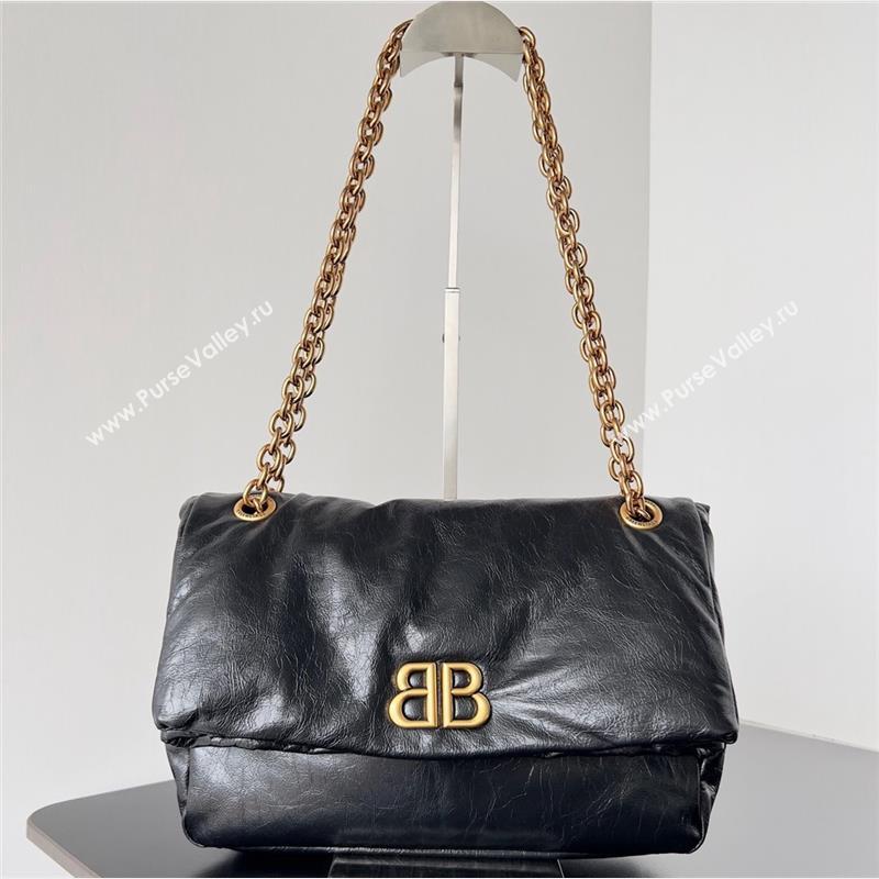 Balenciaga Monaco Small Chain Bag in Arena calfskin Black/Gold 2023 (jiche-23092805)