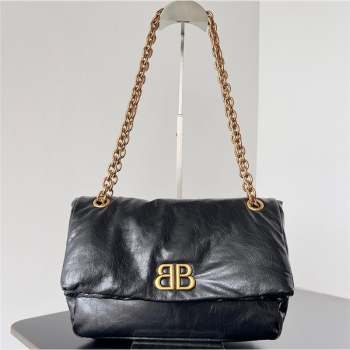 Balenciaga Monaco Small Chain Bag in Arena calfskin Black/Gold 2023 (jiche-23092805)