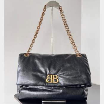 Balenciaga Monaco Medium Chain Bag in Arena calfskin Black/Gold 2023 (jiche-23092804)