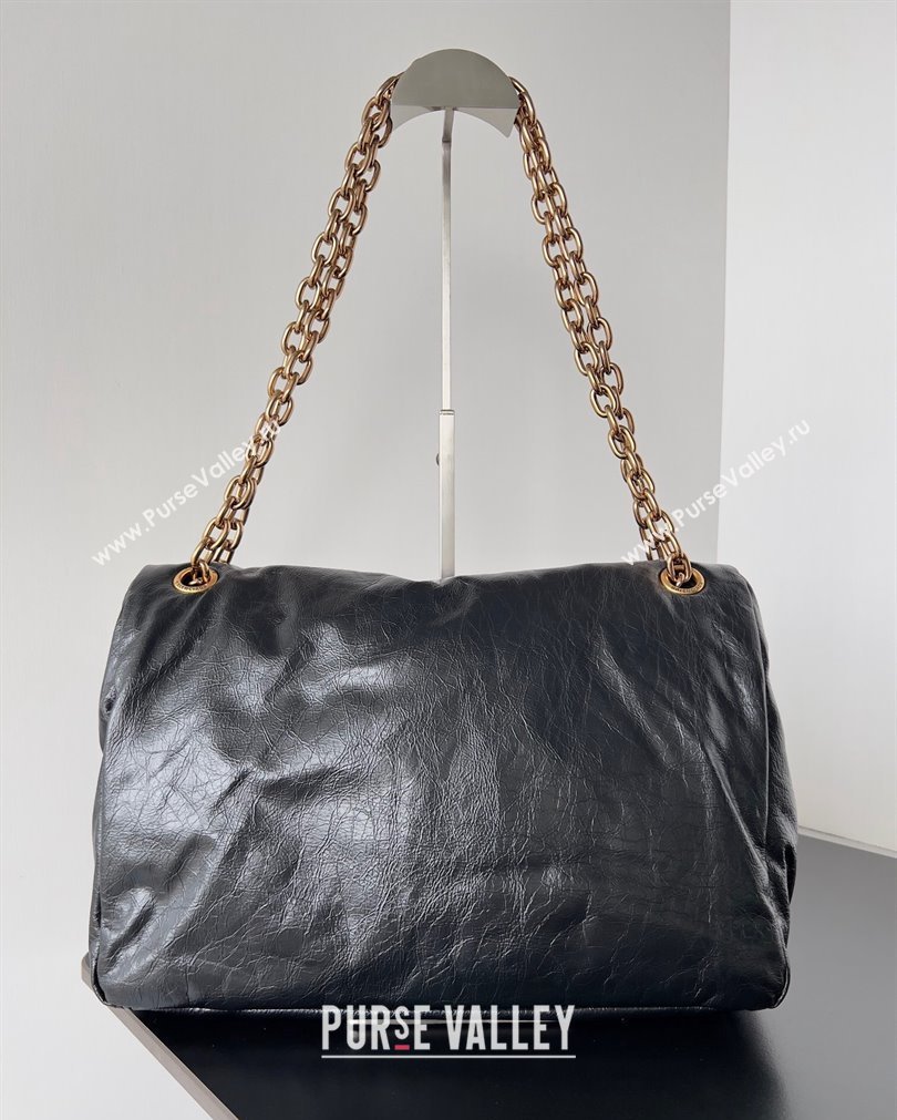 Balenciaga Monaco Medium Chain Bag in Arena calfskin Black/Gold 2023 (jiche-23092804)