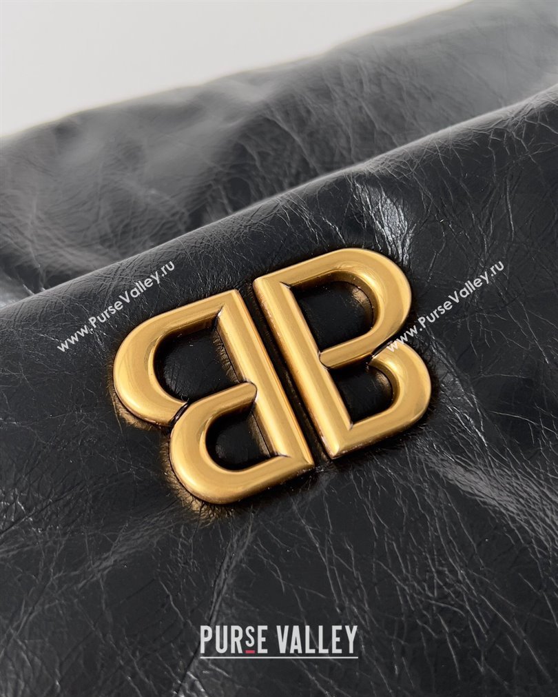 Balenciaga Monaco Medium Chain Bag in Arena calfskin Black/Gold 2023 (jiche-23092804)