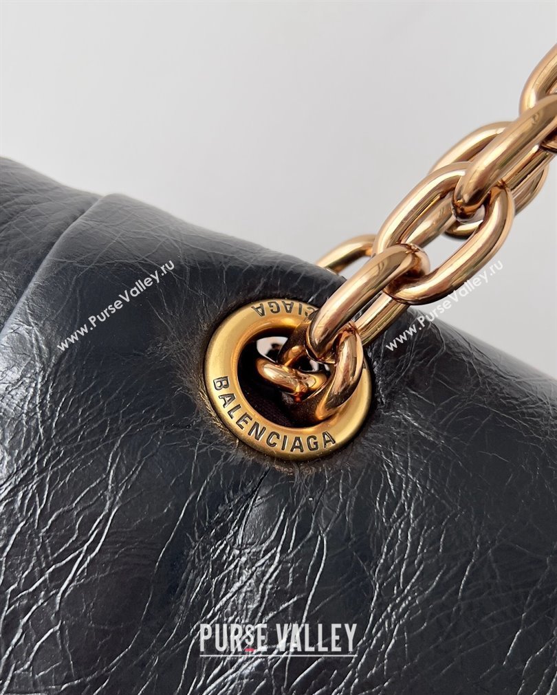 Balenciaga Monaco Medium Chain Bag in Arena calfskin Black/Gold 2023 (jiche-23092804)