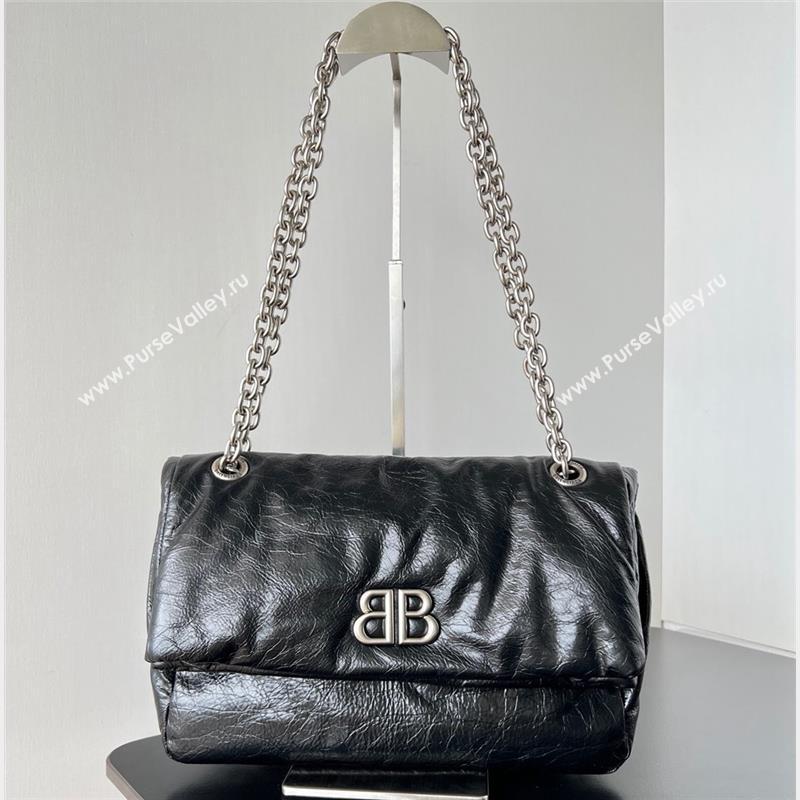 Balenciaga Monaco Small Chain Bag in Arena calfskin Black/Silver 2023 (jiche-23092807)