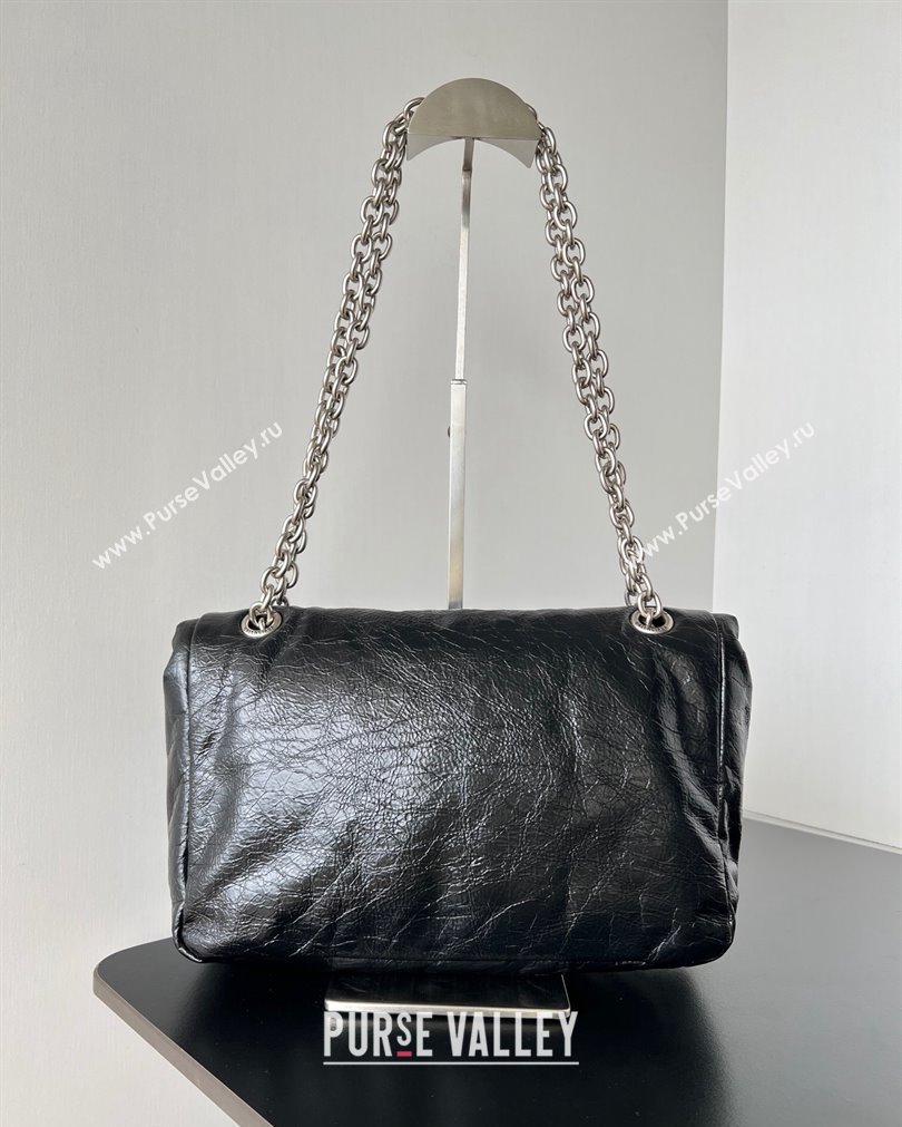 Balenciaga Monaco Small Chain Bag in Arena calfskin Black/Silver 2023 (jiche-23092807)