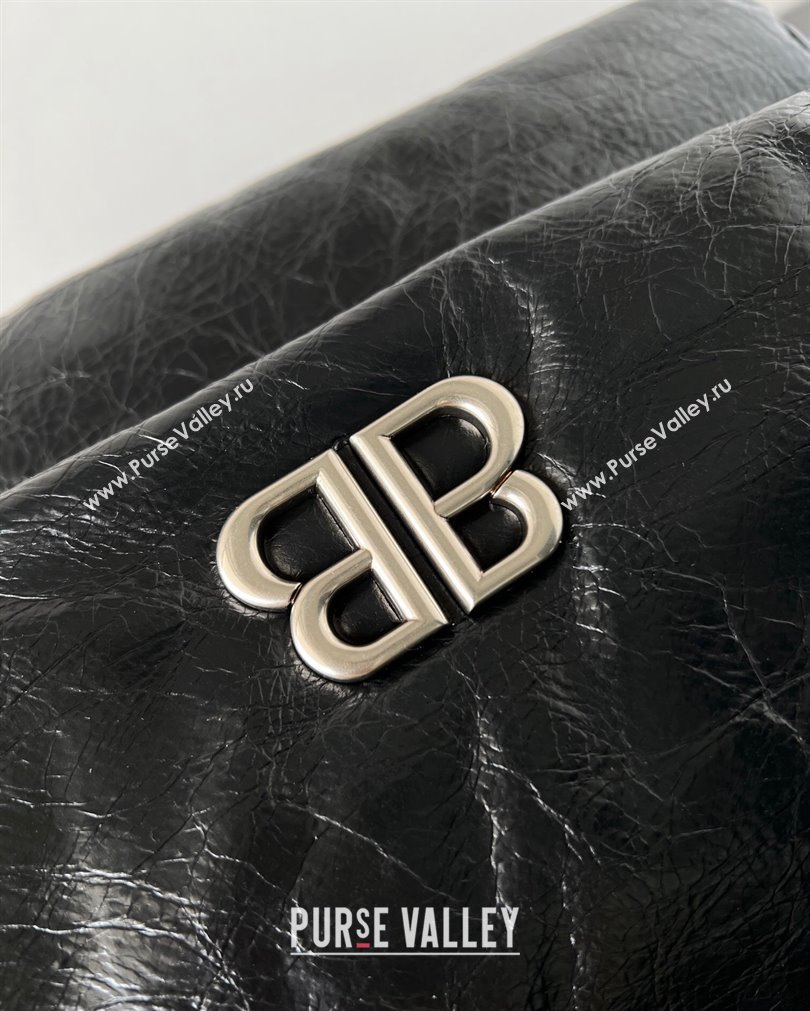 Balenciaga Monaco Small Chain Bag in Arena calfskin Black/Silver 2023 (jiche-23092807)