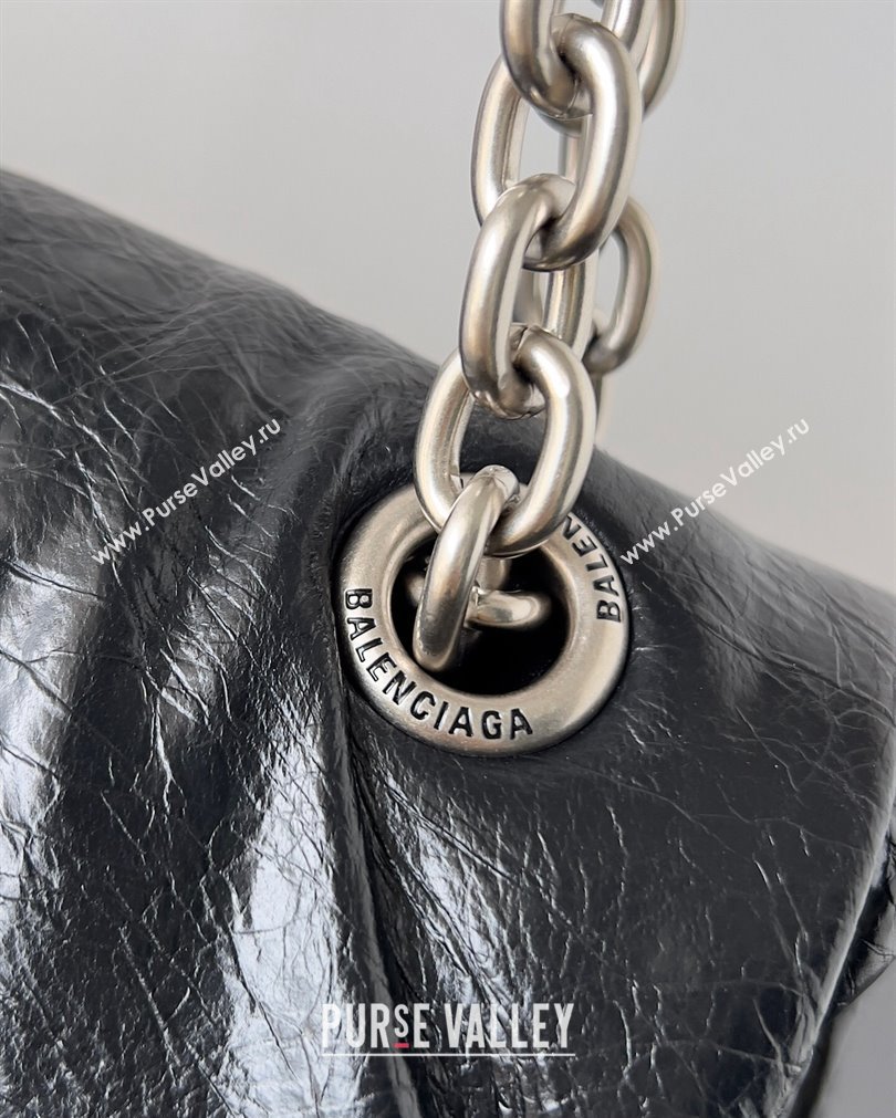Balenciaga Monaco Small Chain Bag in Arena calfskin Black/Silver 2023 (jiche-23092807)
