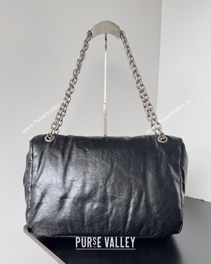 Balenciaga Monaco Medium Chain Bag in Arena calfskin Black/Silver 2023 (jiche-23092806)