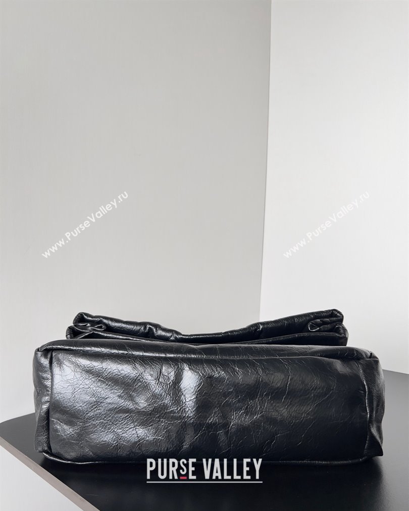 Balenciaga Monaco Medium Chain Bag in Arena calfskin Black/Silver 2023 (jiche-23092806)