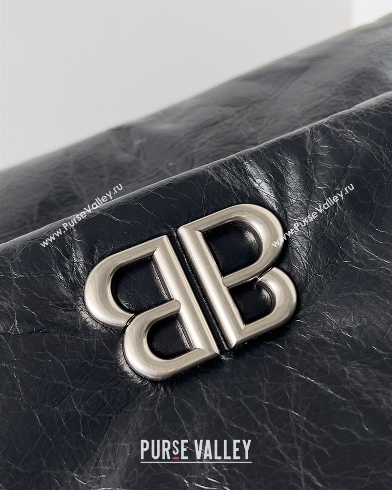 Balenciaga Monaco Medium Chain Bag in Arena calfskin Black/Silver 2023 (jiche-23092806)