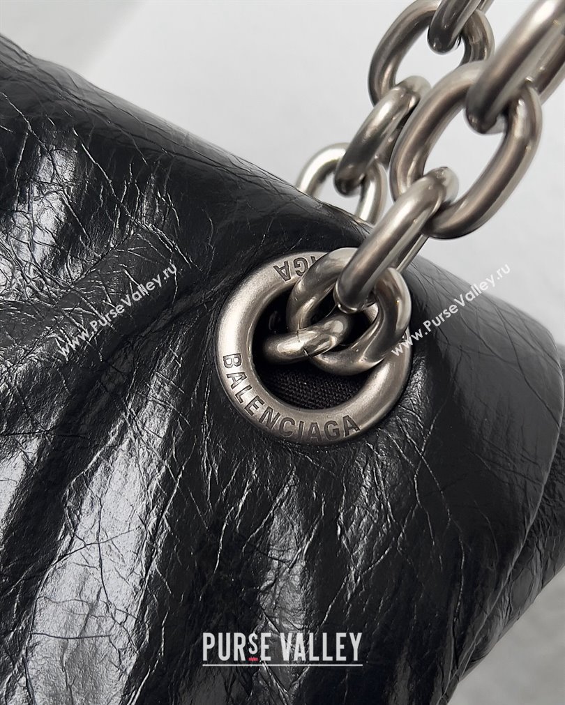 Balenciaga Monaco Medium Chain Bag in Arena calfskin Black/Silver 2023 (jiche-23092806)