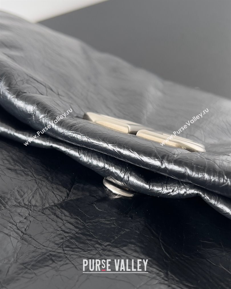 Balenciaga Monaco Medium Chain Bag in Arena calfskin Black/Silver 2023 (jiche-23092806)