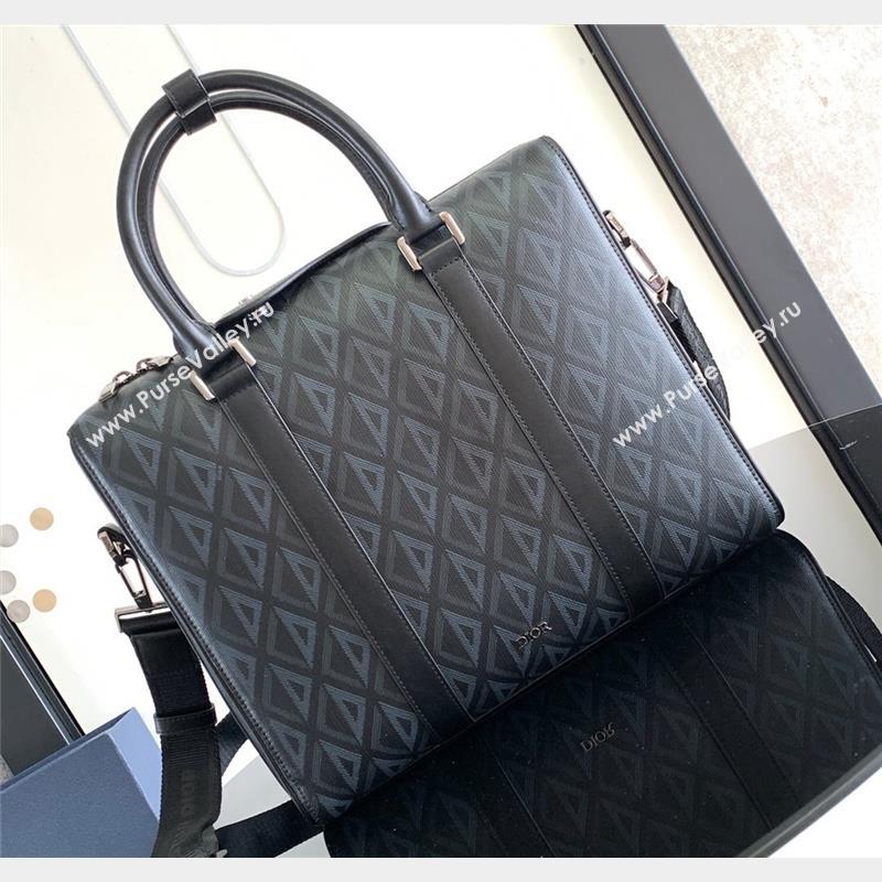 Dior Lingot Briefcase Bag in Black CD Diamond Canvas and Smooth Calfskin 2023 (XXG-23092827)