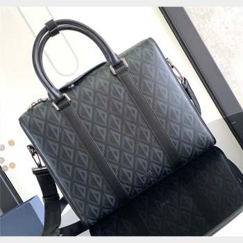 Dior Lingot Briefcase Bag in Black CD Diamond Canvas and Smooth Calfskin 2023 (XXG-23092827)