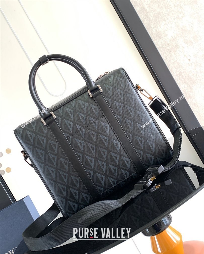 Dior Lingot Briefcase Bag in Black CD Diamond Canvas and Smooth Calfskin 2023 (XXG-23092827)