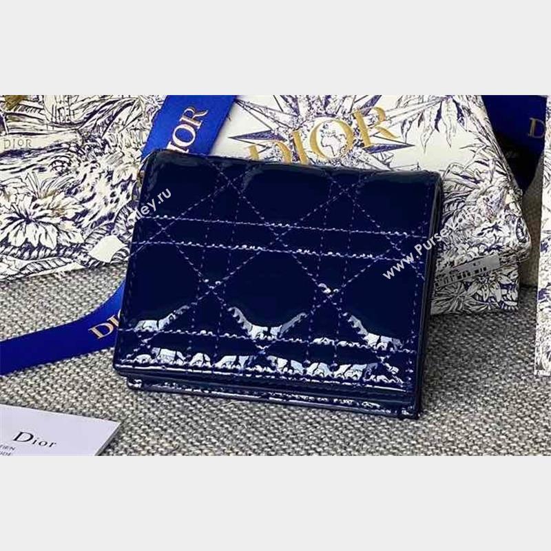Lady Dior Mini Wallet in Patent Cannage Calfskin Blue (XXG-23092809)