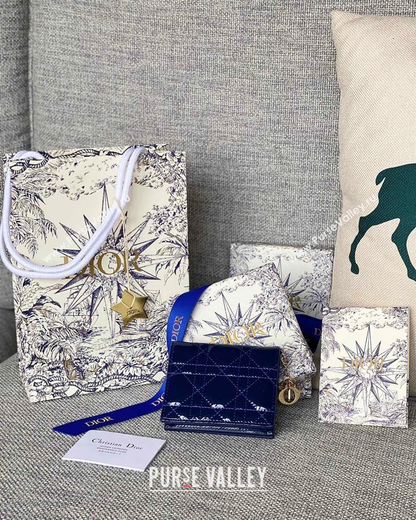 Lady Dior Mini Wallet in Patent Cannage Calfskin Blue (XXG-23092809)