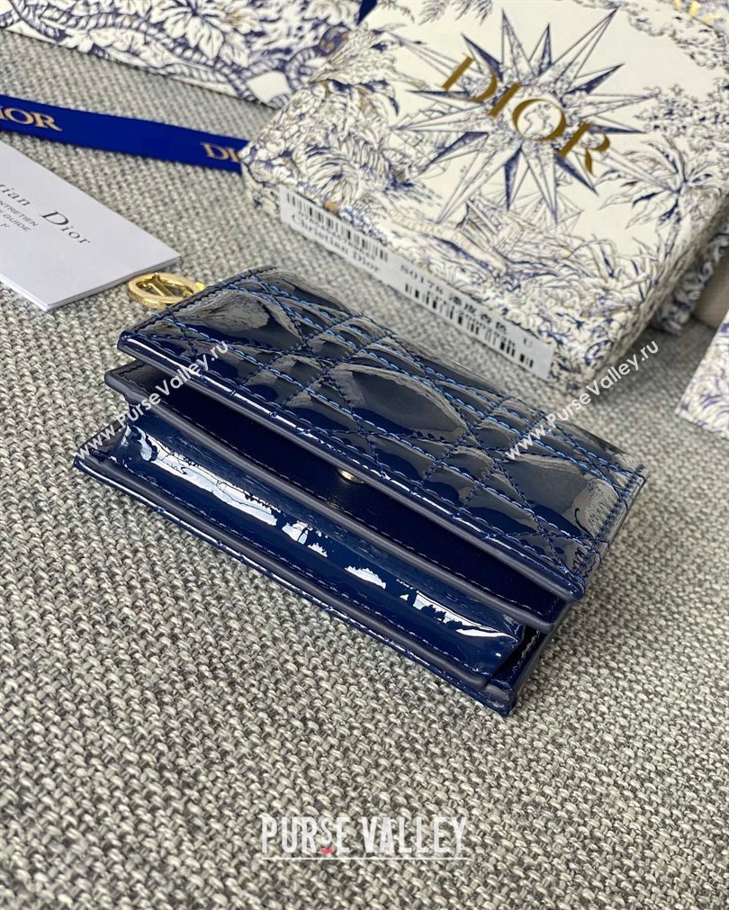 Lady Dior Mini Wallet in Patent Cannage Calfskin Blue (XXG-23092809)