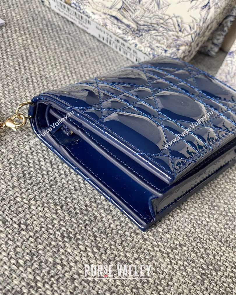 Lady Dior Mini Wallet in Patent Cannage Calfskin Blue (XXG-23092809)