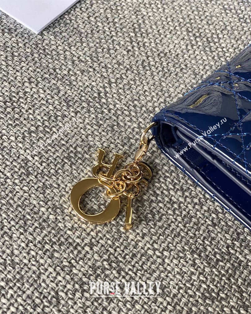 Lady Dior Mini Wallet in Patent Cannage Calfskin Blue (XXG-23092809)