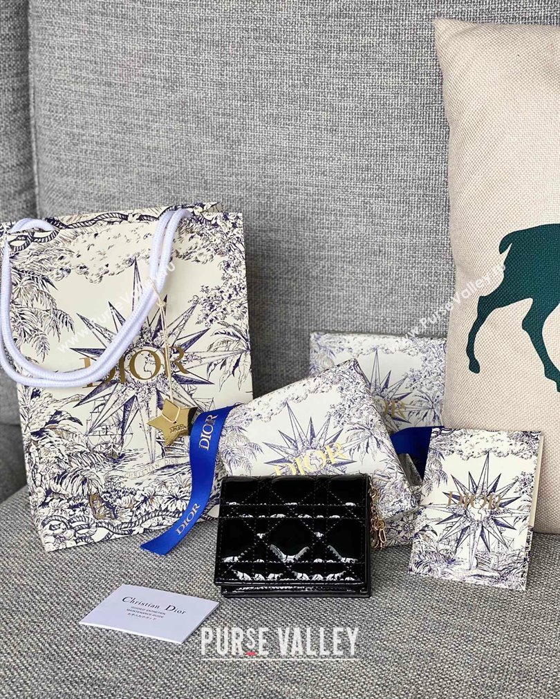 Lady Dior Mini Wallet in Patent Cannage Calfskin Black (XXG-23092804)