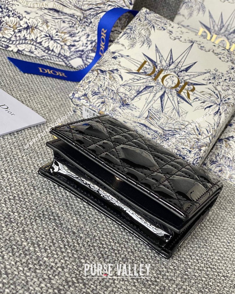 Lady Dior Mini Wallet in Patent Cannage Calfskin Black (XXG-23092804)