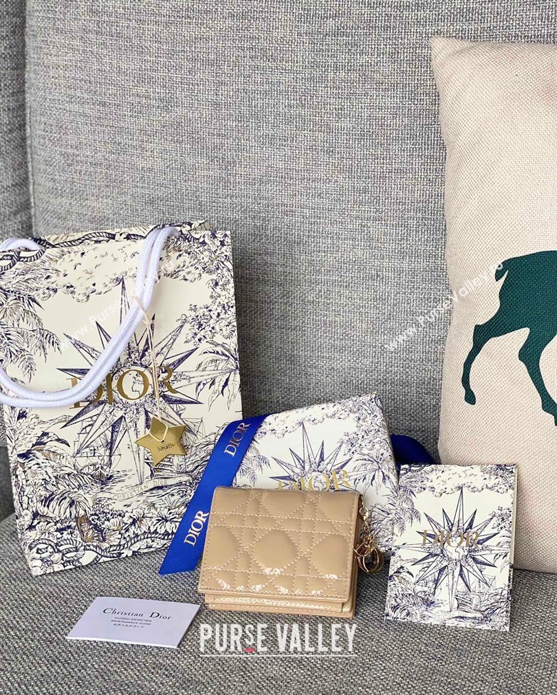 Lady Dior Mini Wallet in Patent Cannage Calfskin Beige (XXG-23092806)