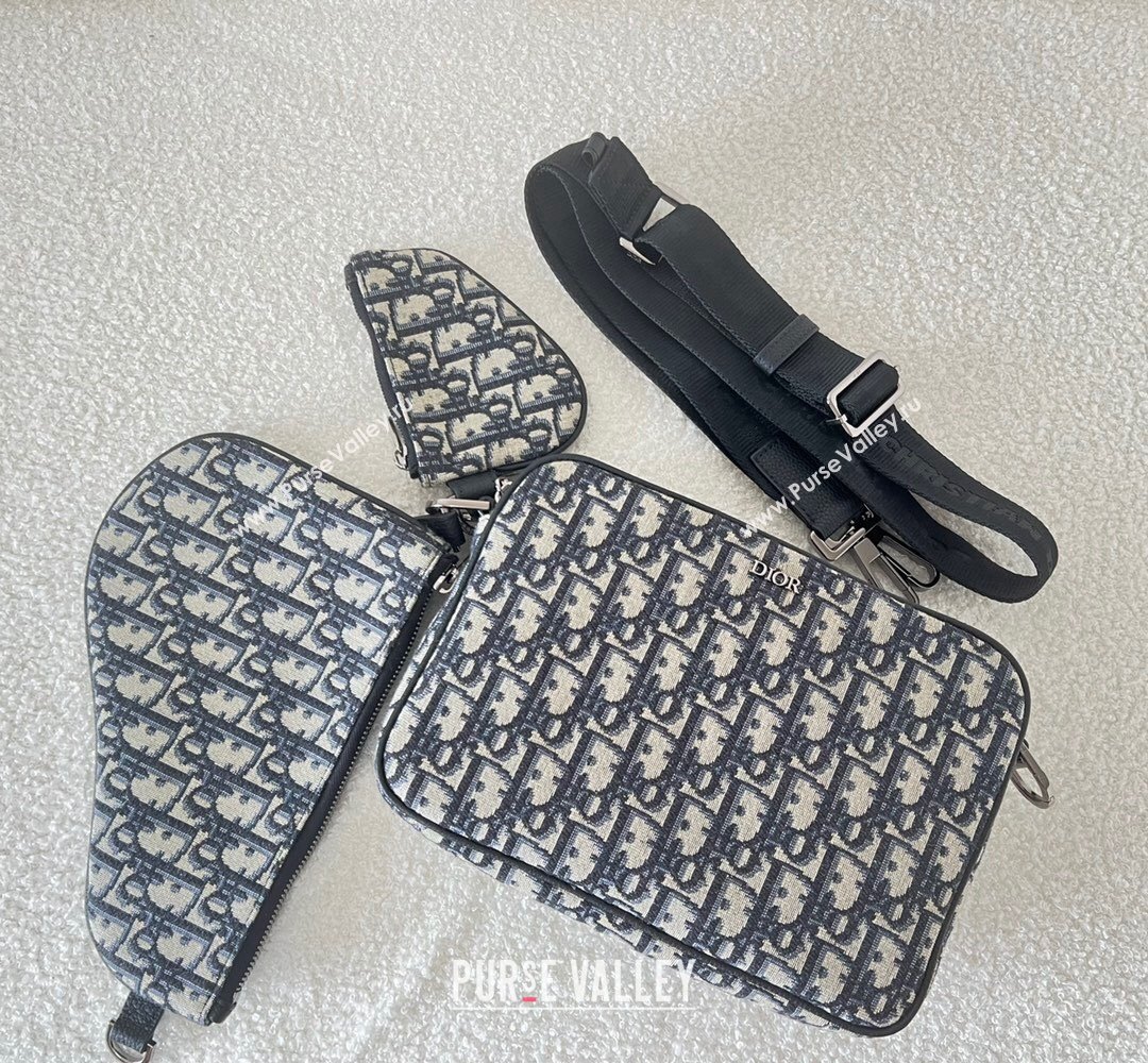 Dior Saddle Triple Pouch Bag in Beige and Black Dior Oblique Jacquard 2023 (XXG-23100613)