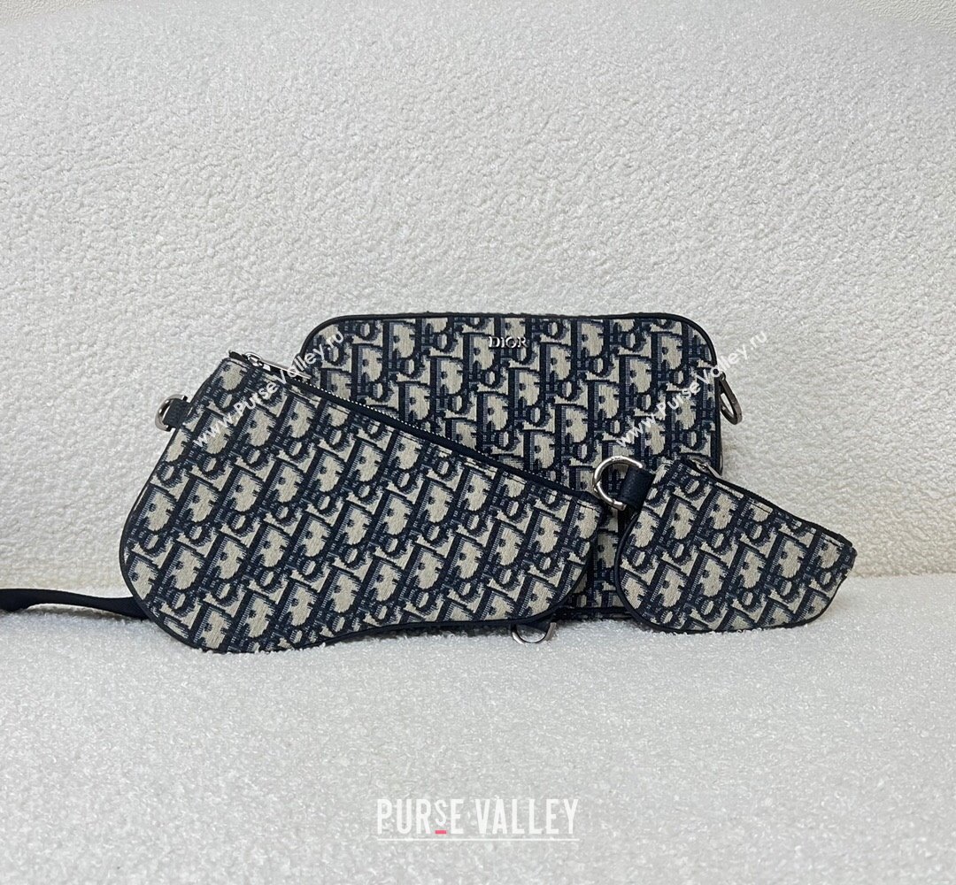 Dior Saddle Triple Pouch Bag in Beige and Black Dior Oblique Jacquard 2023 (XXG-23100613)