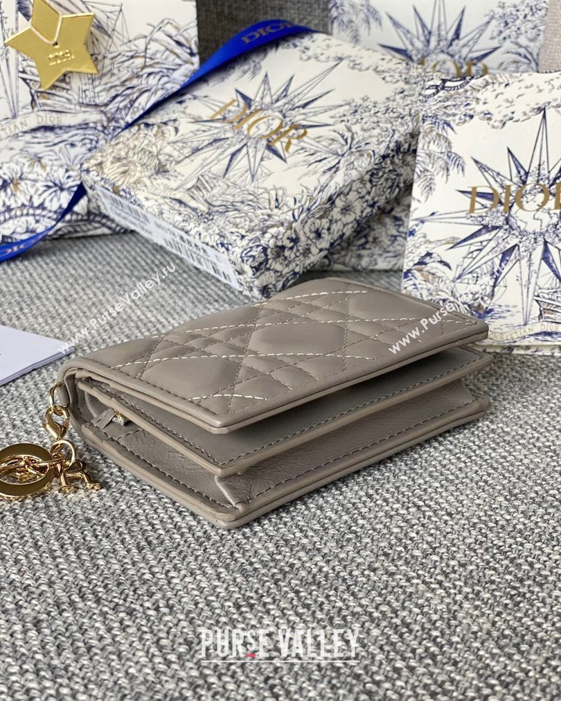 Lady Dior Mini Wallet in Cannage Lambskin Light Gray (XXG-23092801)