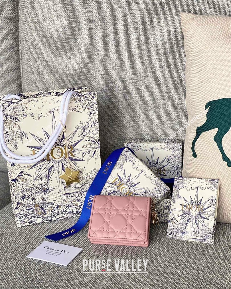 Lady Dior Mini Wallet in Cannage Lambskin Pink (XXG-23092802)